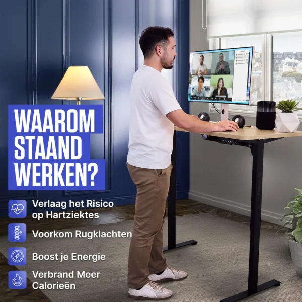 Sit-Stand Desk – Brown – 140 x 60 cm - Image 10