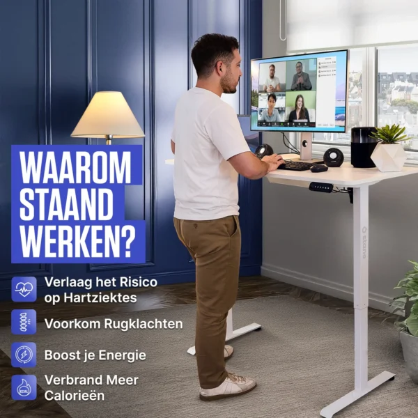 Sit-Stand Desk - white - 160 x 80 cm - Image 2