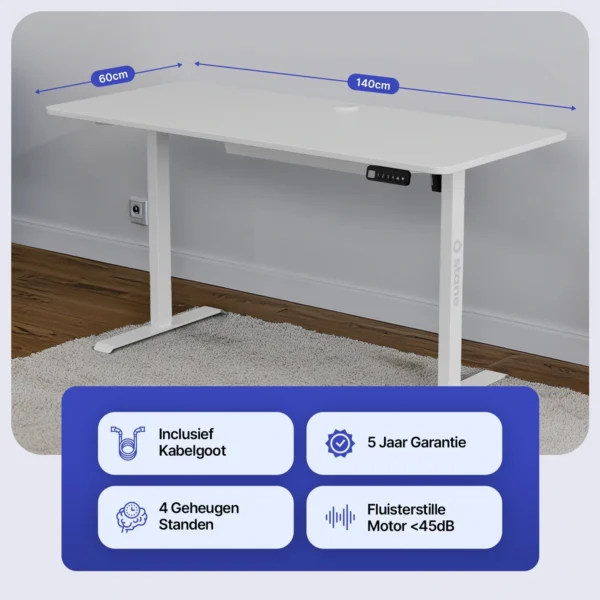 Sit-Stand Desk - white - 160 x 80 cm - Image 3