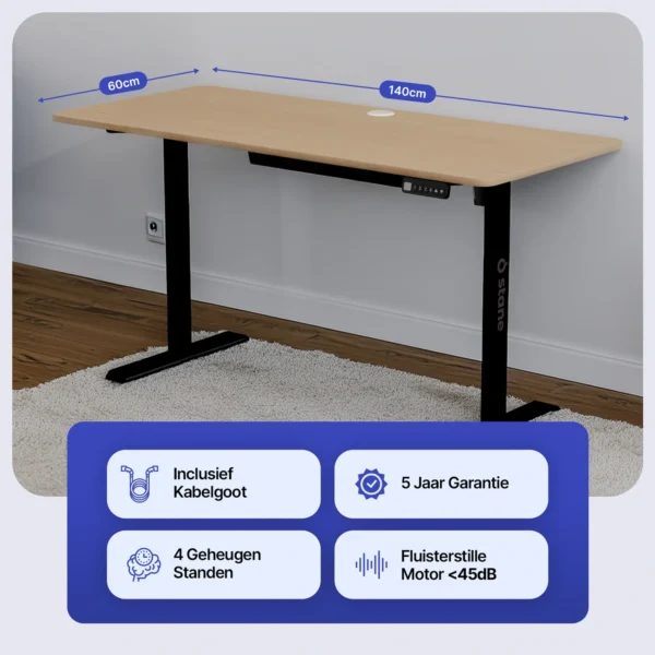 Sit-Stand Desk – Brown – 140 x 60 cm - Image 2